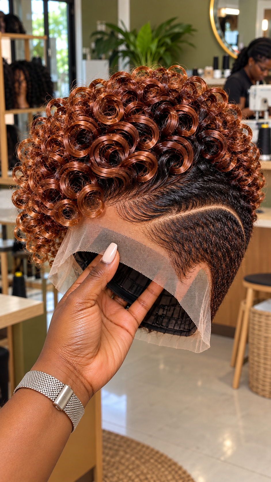 Fiery Copper Ringlet Pixie Wig With Espresso Temple Panel and a Sweeping Side Part #bwih Fiery Copper Ringlet Pixie Wig With Espresso Temple Panel and a Sweeping Side Part #bwih