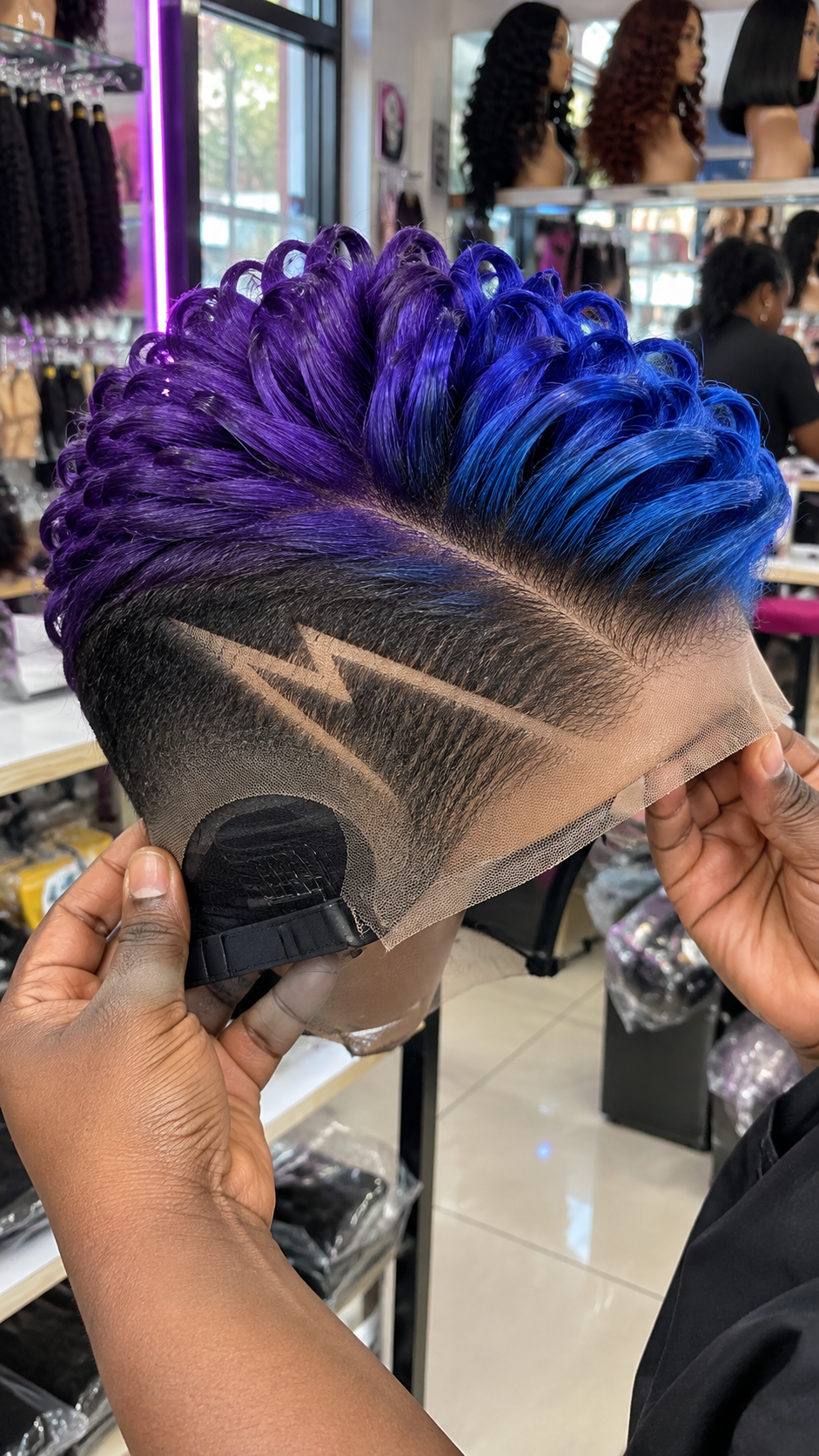 Electric Blue and Royal Purple Loop Wig With Lightning Side Geometry #ssh Electric Blue and Royal Purple Loop Wig With Lightning Side Geometry #ssh