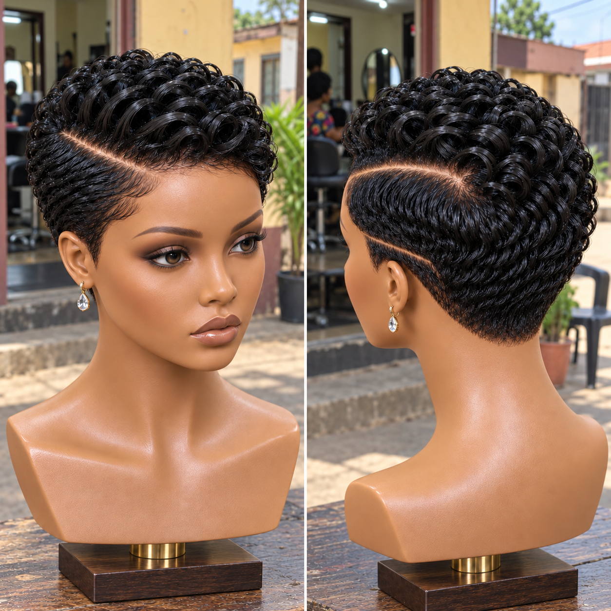 Jet Black Loop Curl Pixie With a Sharp Side Part #brg Jet Black Loop Curl Pixie With a Sharp Side Part #brg