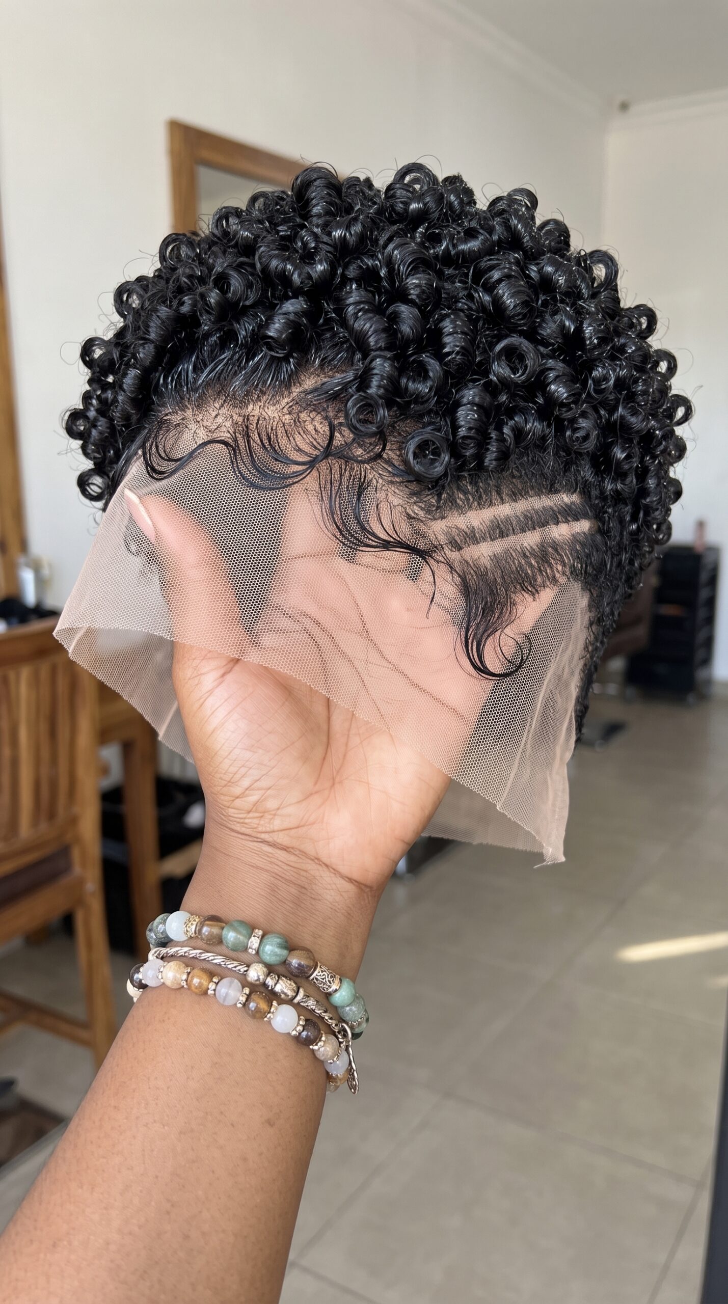Jet Black Barrel Coil Pixie Lace Wig With Double Temple Lines and Sculpted Baby Hair Swirls #flt