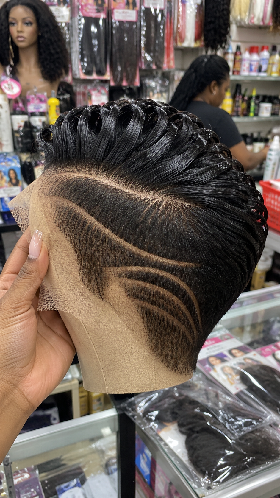 Jet Black Loop Crown Wig With Triple Tapered Side Arches #bry Jet Black Loop Crown Wig With Triple Tapered Side Arches #bry