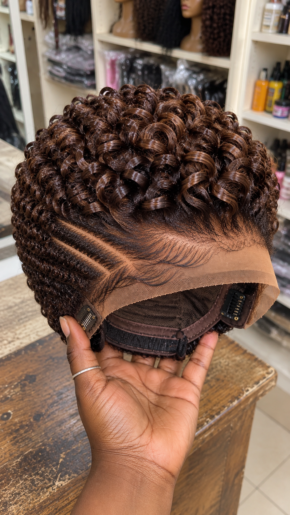 Mocha Brown Spiral Wig With Diagonal Side Rails and a Hand-Arranged Curl Crown #haircutsforwomenn