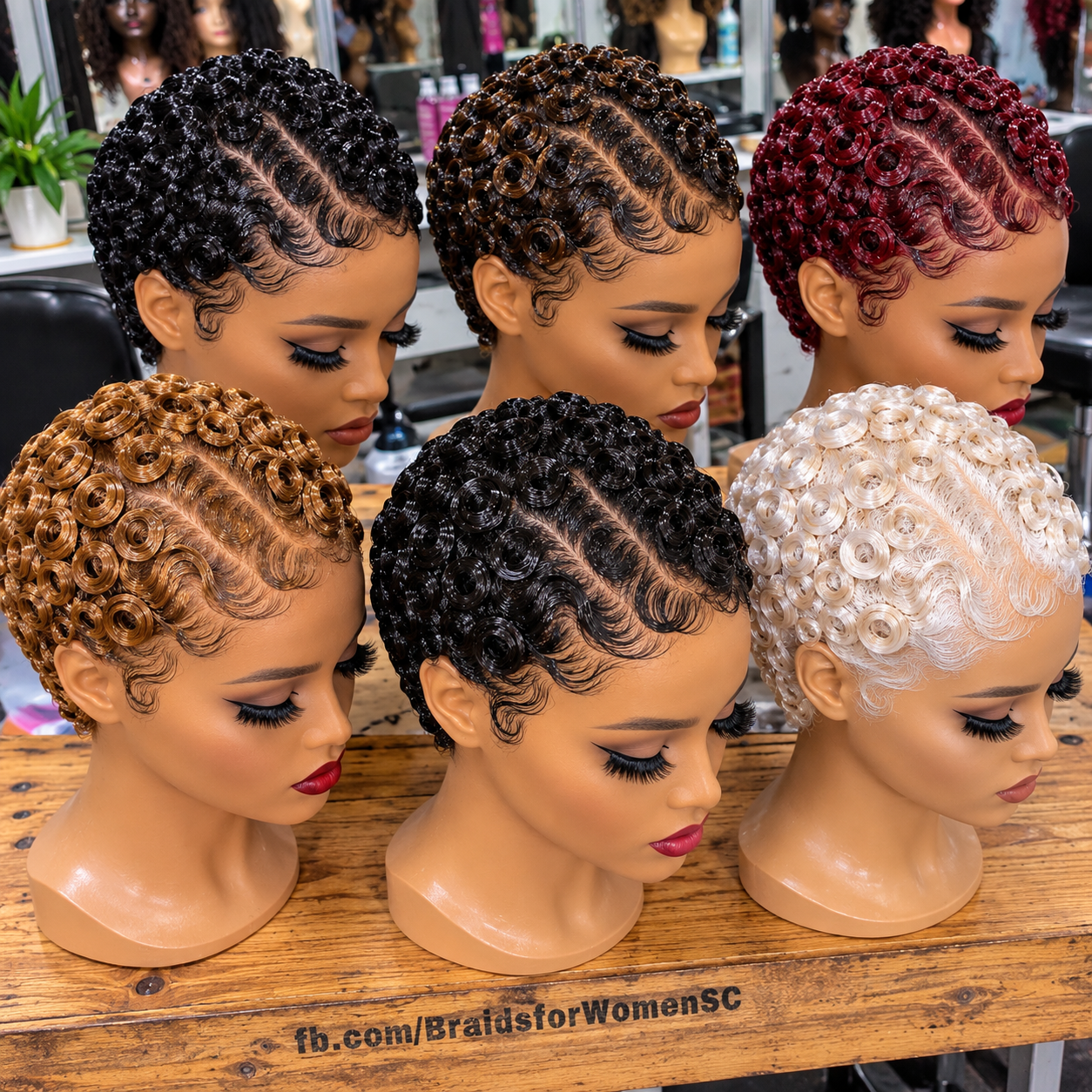 Six Sculpted Finger Coil Pixie Wigs in Ruby Wine, Golden Auburn, Pearl Ivory and Midnight Black #bry