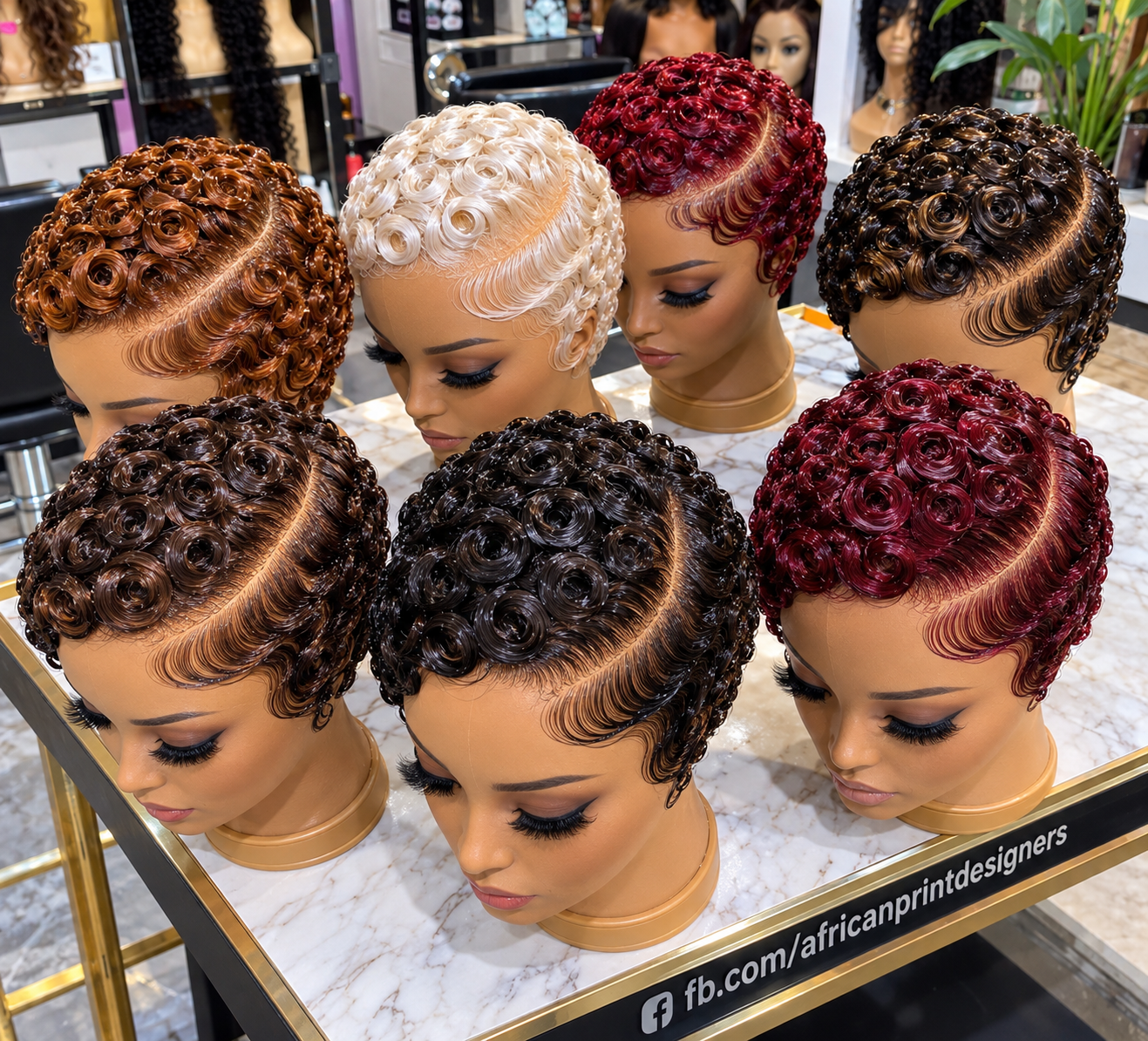 Seven Luxury Finger Coil Pixie Wigs in Pearl Blonde, Burgundy, Copper and Deep Black #apd Seven Luxury Finger Coil Pixie Wigs in Pearl Blonde, Burgundy, Copper and Deep Black #apd