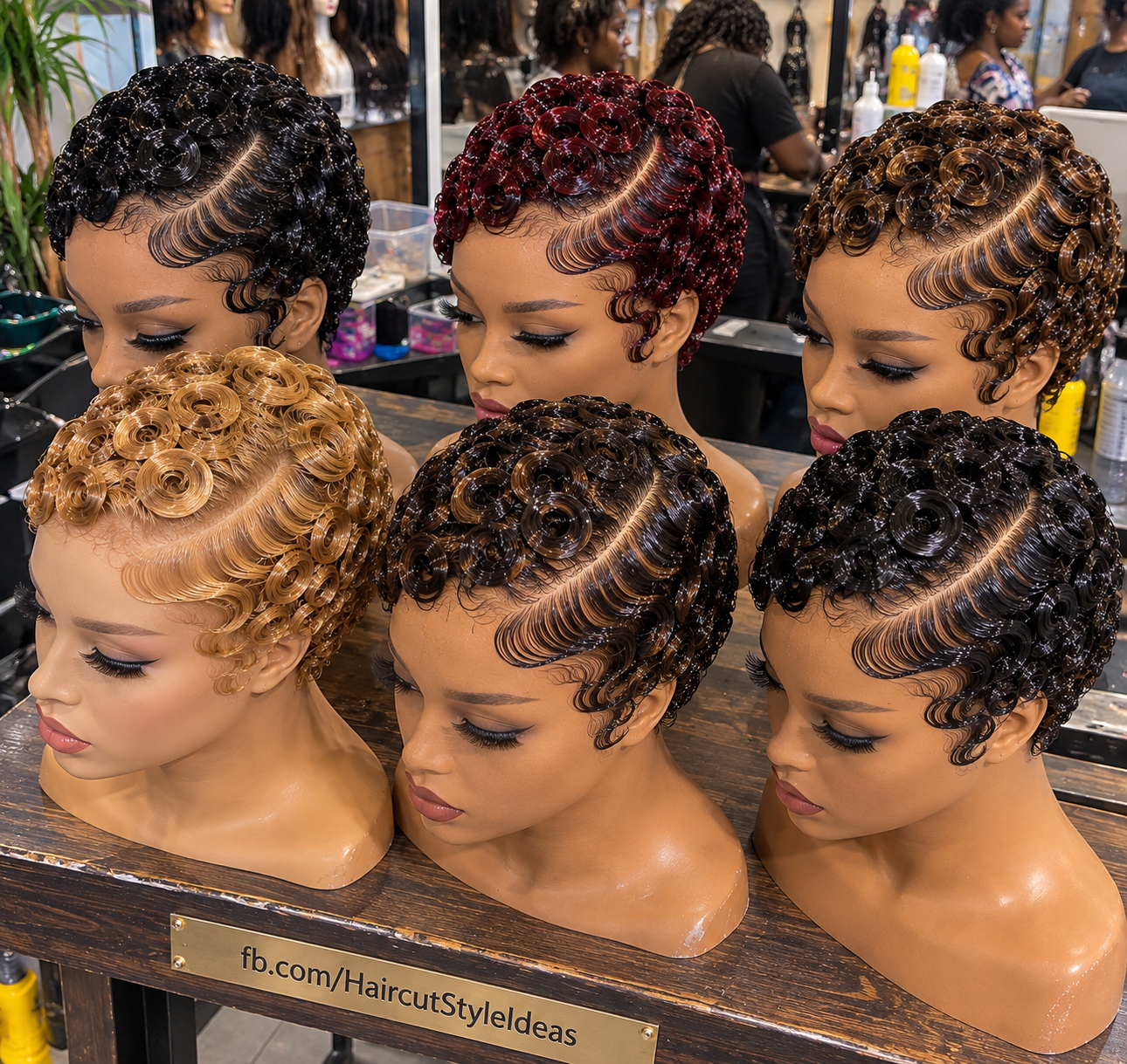 Six Sculpted Pixie Wigs in Champagne Gold, Cherry Burgundy and Espresso Black With Sweeping Finger Waves #HaircutStyleIdeas Six Sculpted Pixie Wigs in Champagne Gold, Cherry Burgundy and Espresso Black With Sweeping Finger Waves #HaircutStyleIdeas