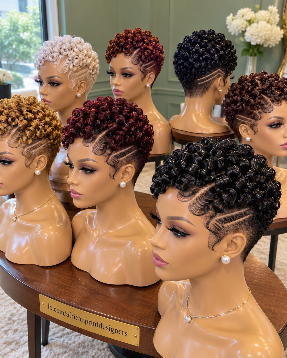 Eight Sculpted Finger Coil Pixie Wigs in Platinum Ivory, Burgundy, Honey Gold and Jet Black #apd