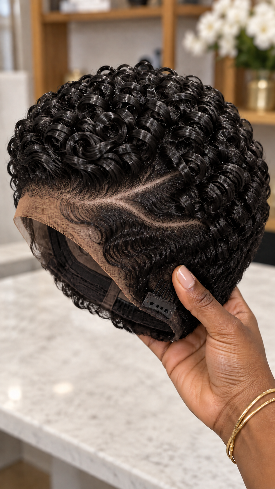 Ebony Spiral Crown Wig With Sculpted S-Curve Side Waves and a Visible Lace Foundation #bwi Ebony Spiral Crown Wig With Sculpted S-Curve Side Waves and a Visible Lace Foundation #bwi
