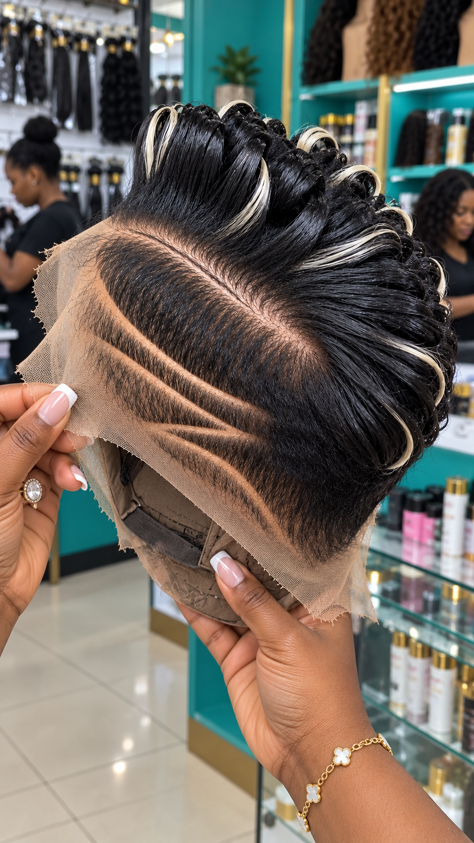 How To Order A Black And Pearl Blonde Sculpted Pixie Wig With Angled Side Lines #fah