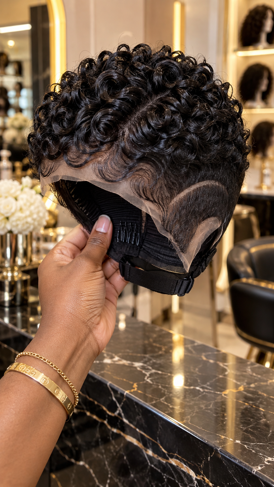 Raven Black Sculpted Spiral Wig With a Crescent Temple Design and Adjustable Lace Cap #stayh Raven Black Sculpted Spiral Wig With a Crescent Temple Design and Adjustable Lace Cap #stayh