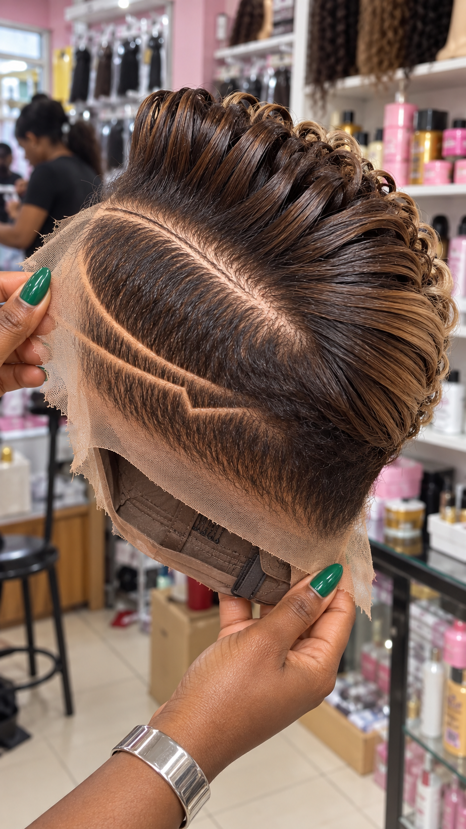 Caramel Ribbon Curls and Angular Side Parting on a Brown Lace Pixie Wig #ssh Caramel Ribbon Curls and Angular Side Parting on a Brown Lace Pixie Wig #ssh