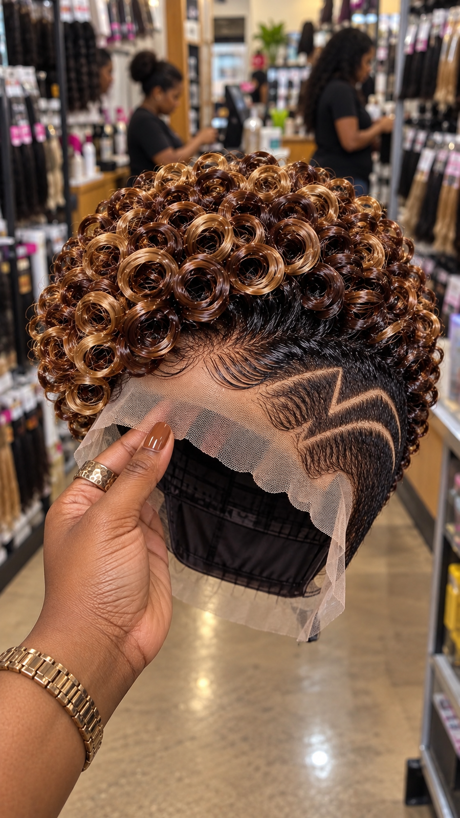 Amber Honey Ringlet Pixie Wig with Espresso Depth and Angular Temple Waves #brh Amber Honey Ringlet Pixie Wig with Espresso Depth and Angular Temple Waves #brh