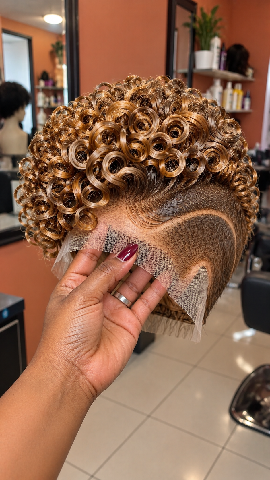 Golden Copper Ringlet Pixie Wig With Sculpted S-Curve Temple Art #hwbh Golden Copper Ringlet Pixie Wig With Sculpted S-Curve Temple Art #hwbh