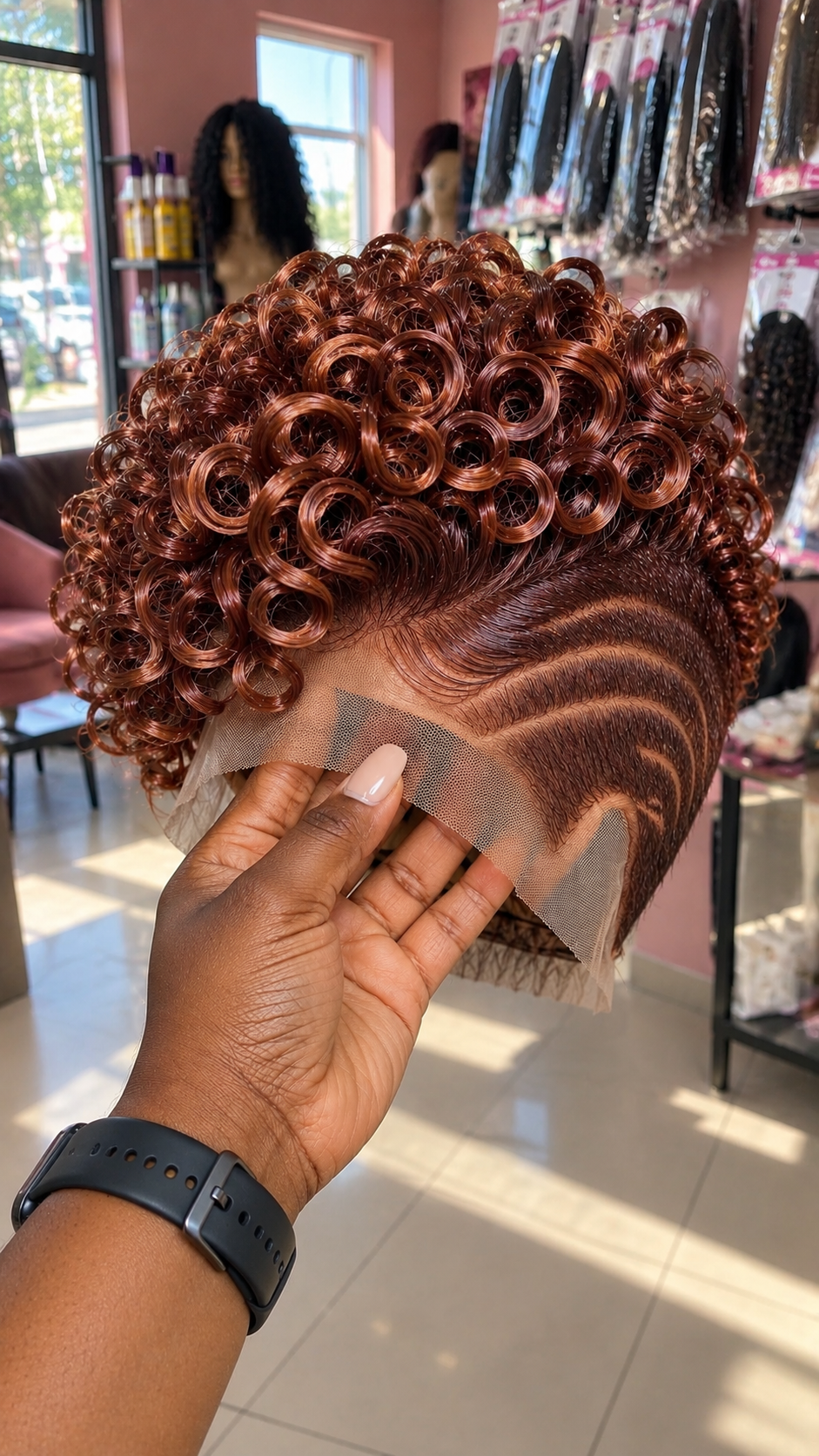 Cinnamon Copper Ringlet Pixie Wig With Triple Curved Side Lines and Lace Front #afth Cinnamon Copper Ringlet Pixie Wig With Triple Curved Side Lines and Lace Front #afth