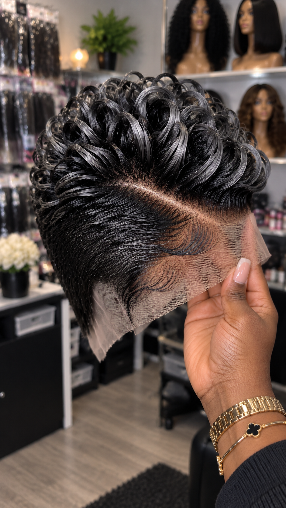 Raven Black Sculpted Loop Pixie Wig With Diagonal Parting and Swept Temple Waves #stayh Raven Black Sculpted Loop Pixie Wig With Diagonal Parting and Swept Temple Waves #stayh