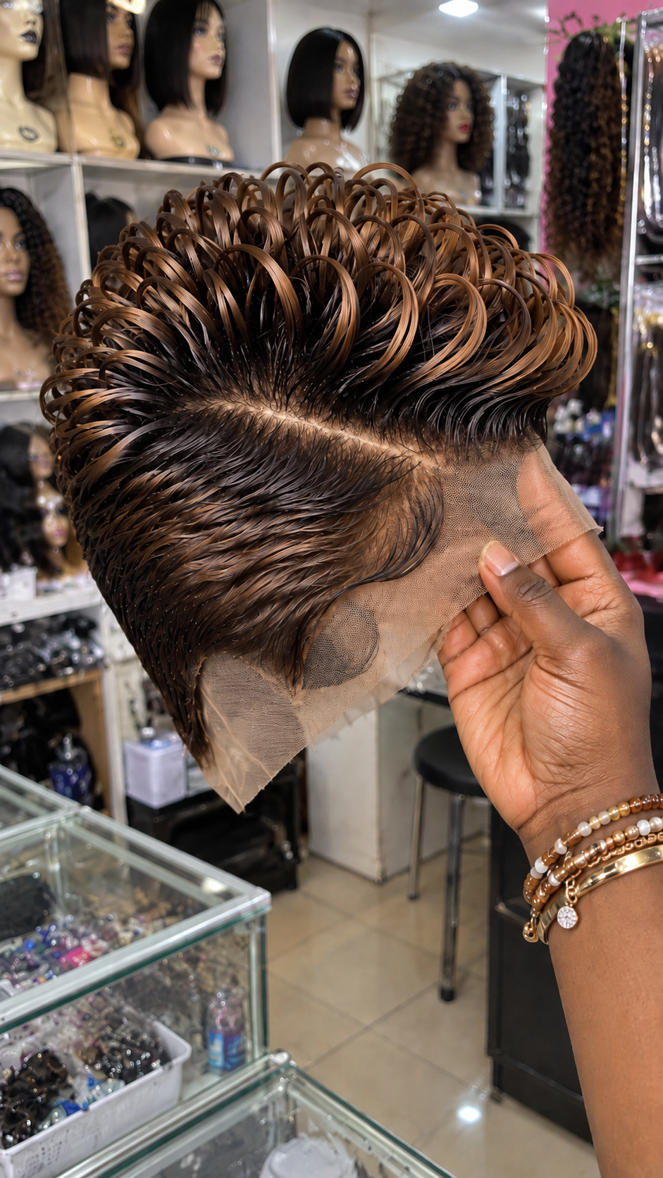 Golden Toffee Loop Crown with Espresso Finger Waves and a Diagonal Lace Part #fah Golden Toffee Loop Crown with Espresso Finger Waves and a Diagonal Lace Part #fah