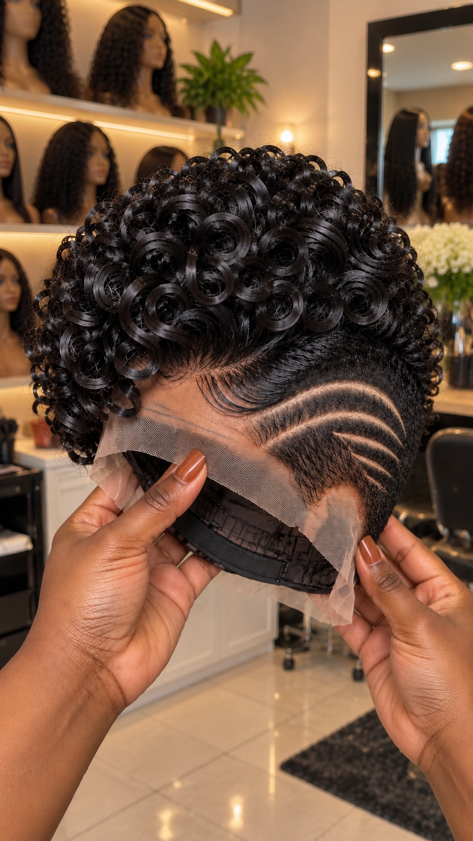 Black Spiral Ringlet Pixie Wig with Layered Crescent Temple Waves and Fine Side Detailing #brh Black Spiral Ringlet Pixie Wig with Layered Crescent Temple Waves and Fine Side Detailing #brh