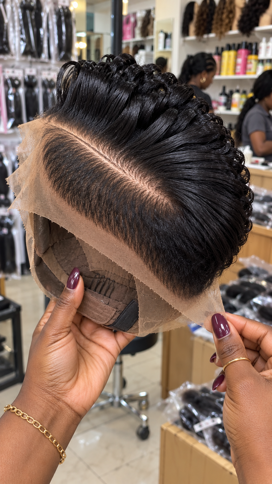 Glossy Black Lace Wig With Swept Loop Crown and Deep Side Separation #hwbh