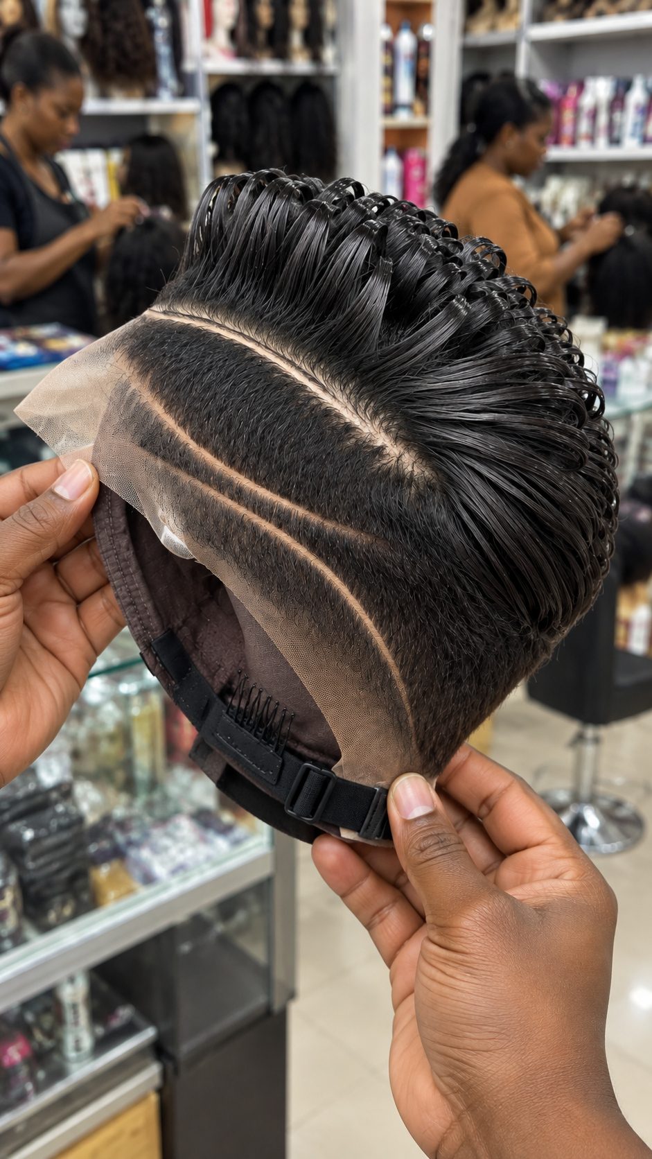 Black Sculpted Loop Wig With Curved Side Channel and Diagonal Parting #ssh Black Sculpted Loop Wig With Curved Side Channel and Diagonal Parting #ssh