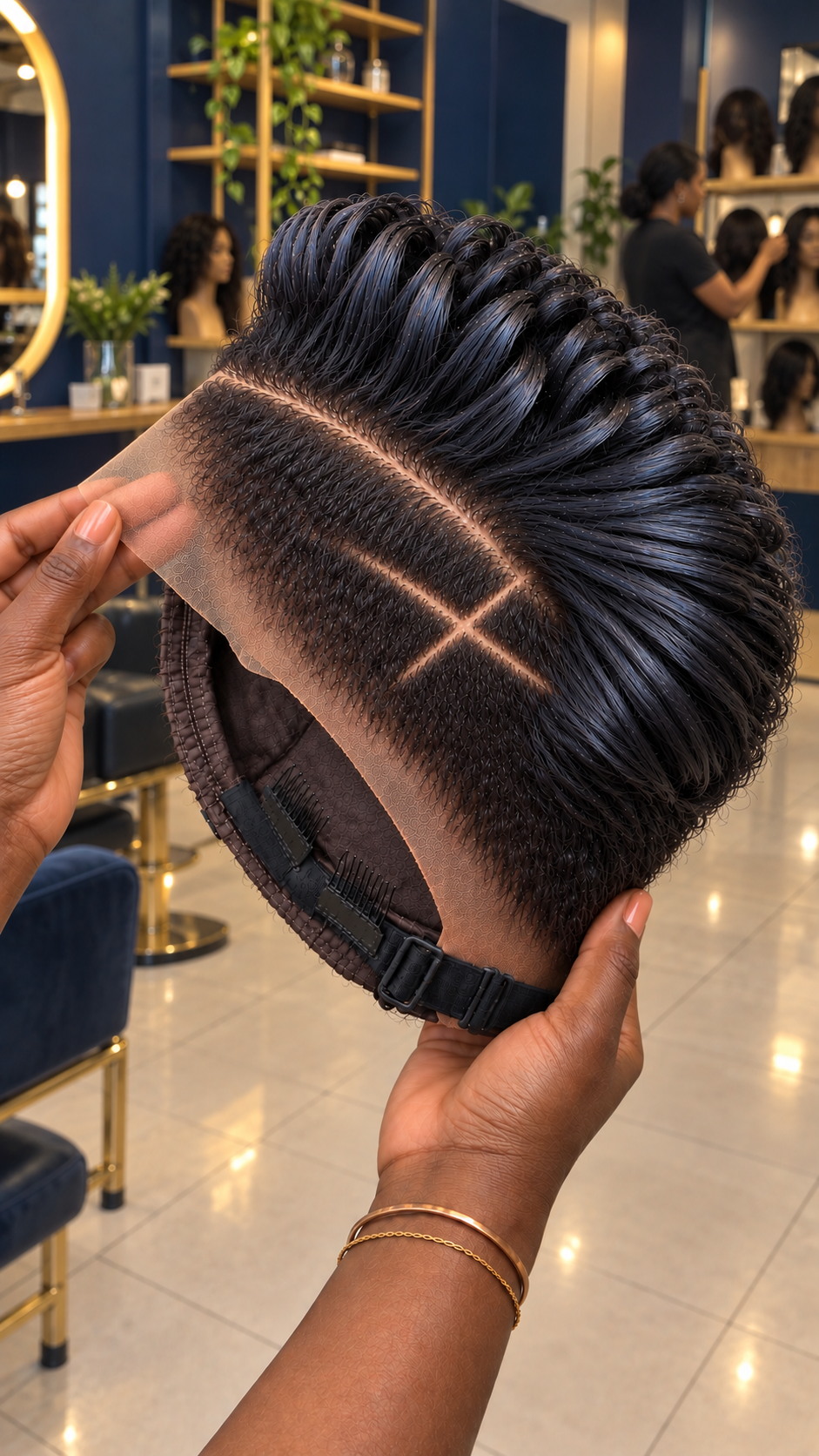 Midnight Black Loop Crown Wig With a Precision Cross-Line Side Design #fah Midnight Black Loop Crown Wig With a Precision Cross-Line Side Design #fah