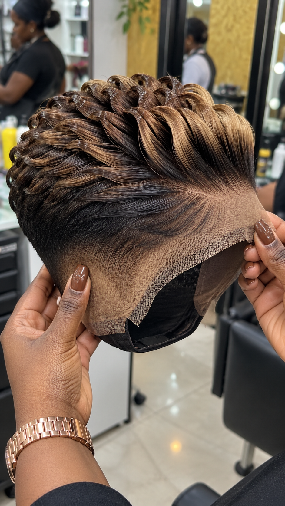 Mocha Beige Loop Pixie Wig With Curved Side Detailing #afth Mocha Beige Loop Pixie Wig With Curved Side Detailing #afth