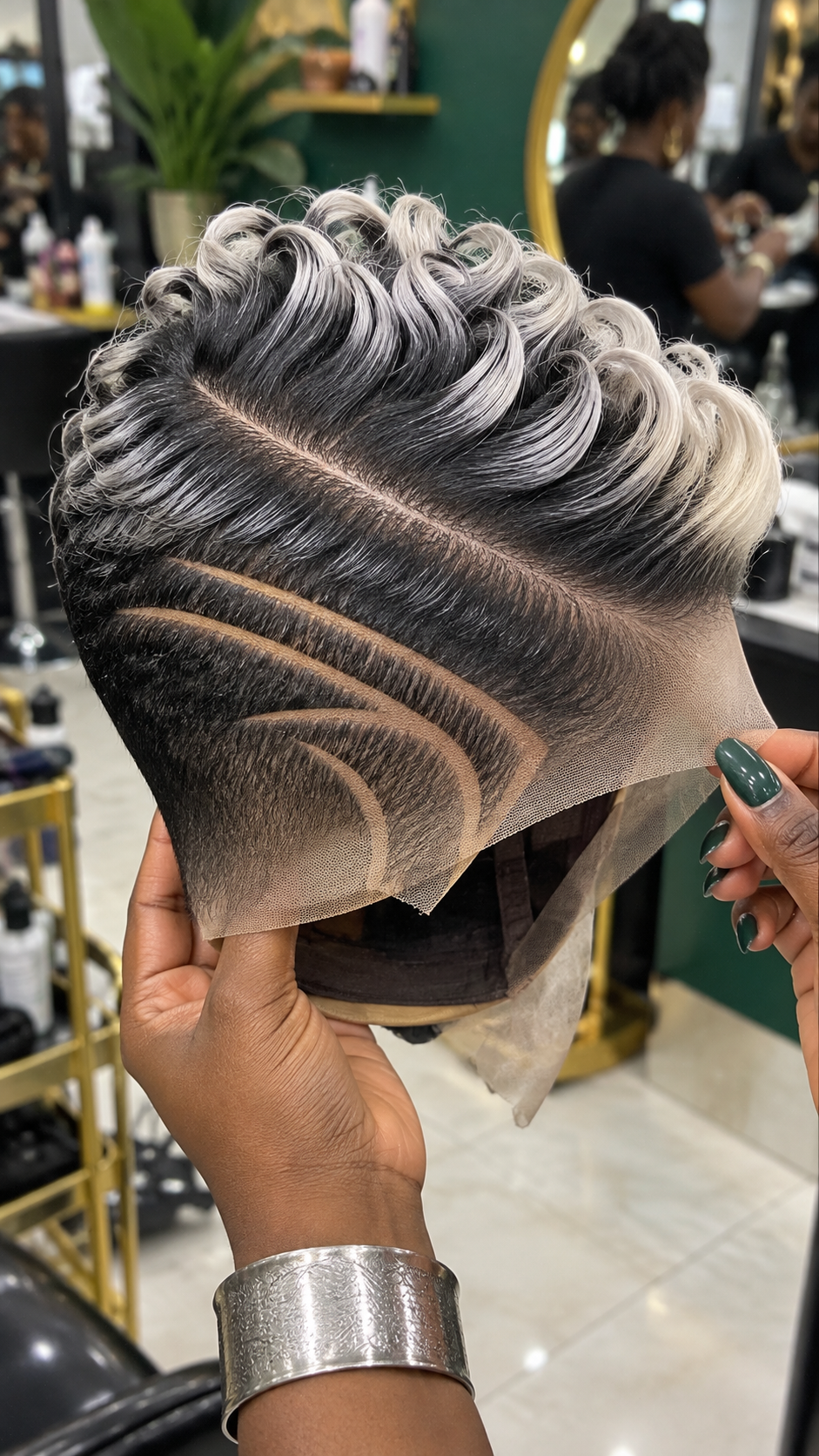 Silver-Ribbon Sculpted Pixie Wig With Triple Curved Side Lines #brh Silver-Ribbon Sculpted Pixie Wig With Triple Curved Side Lines #brh