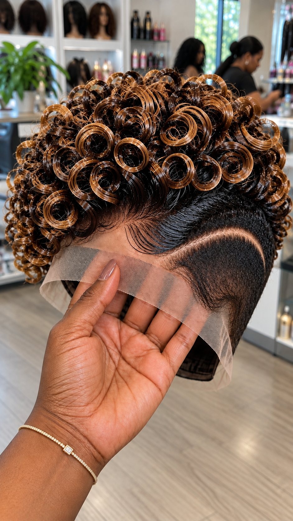 Honey Amber Ringlet Wig With a Deep Espresso Crown Base and Sculpted Crescent Side Part #eft Honey Amber Ringlet Wig With a Deep Espresso Crown Base and Sculpted Crescent Side Part #eft