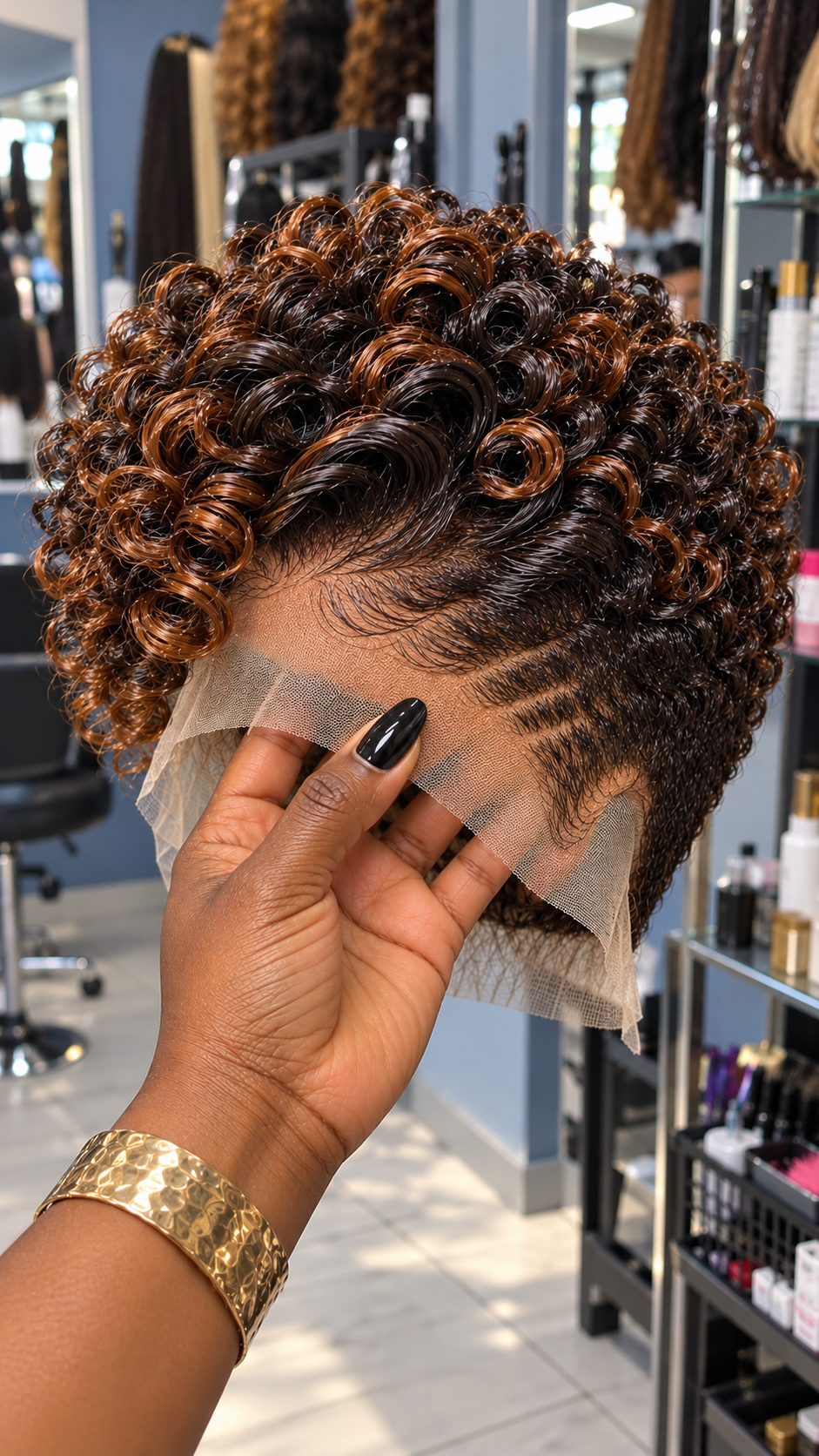 Copper-Kissed Espresso Ringlet Wig With Twin Temple Lines and a Feathered Lace Hairline #natu
