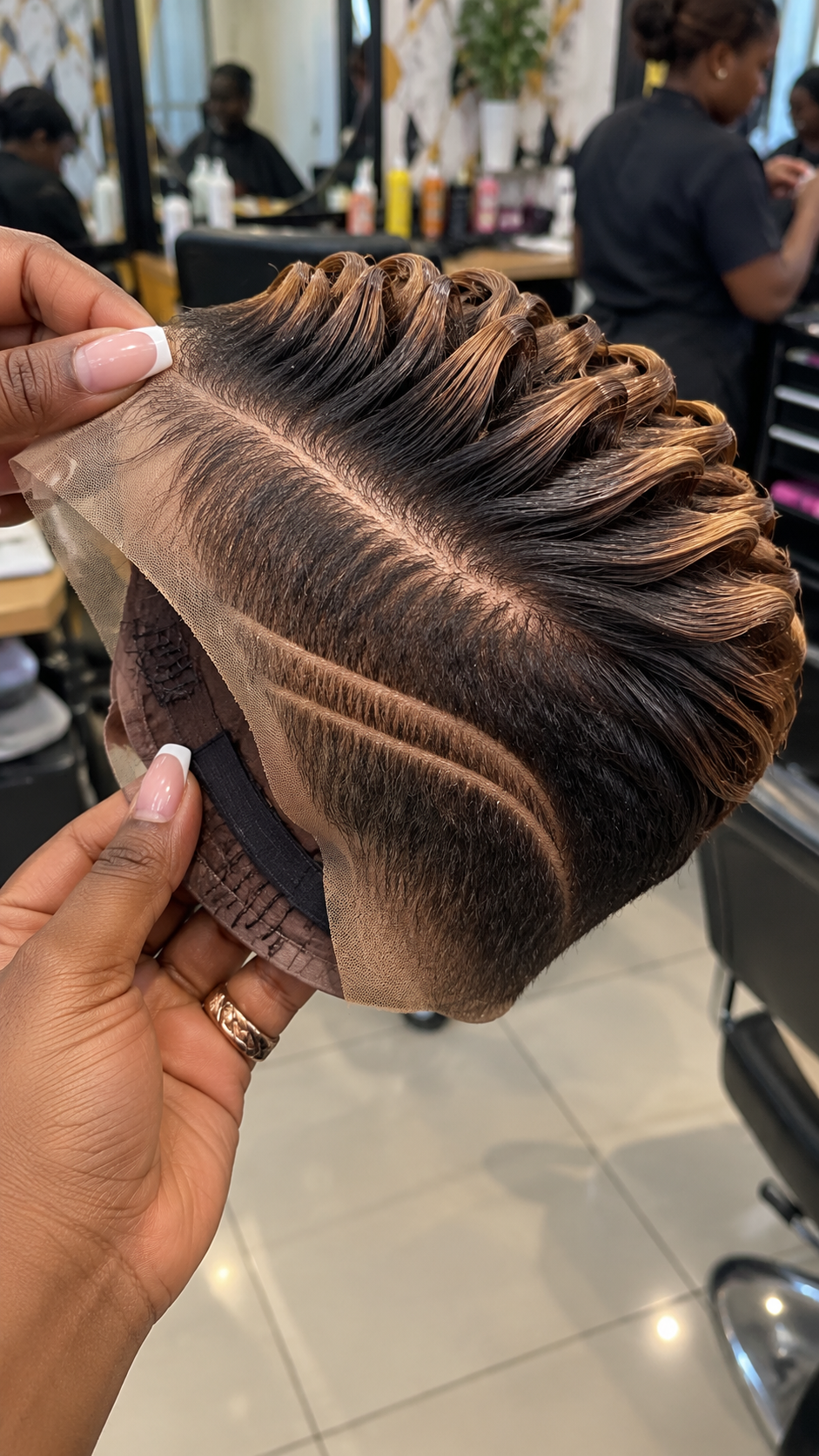 Deep Brown Loop-Row Wig With Graphic Side Parting #stayh