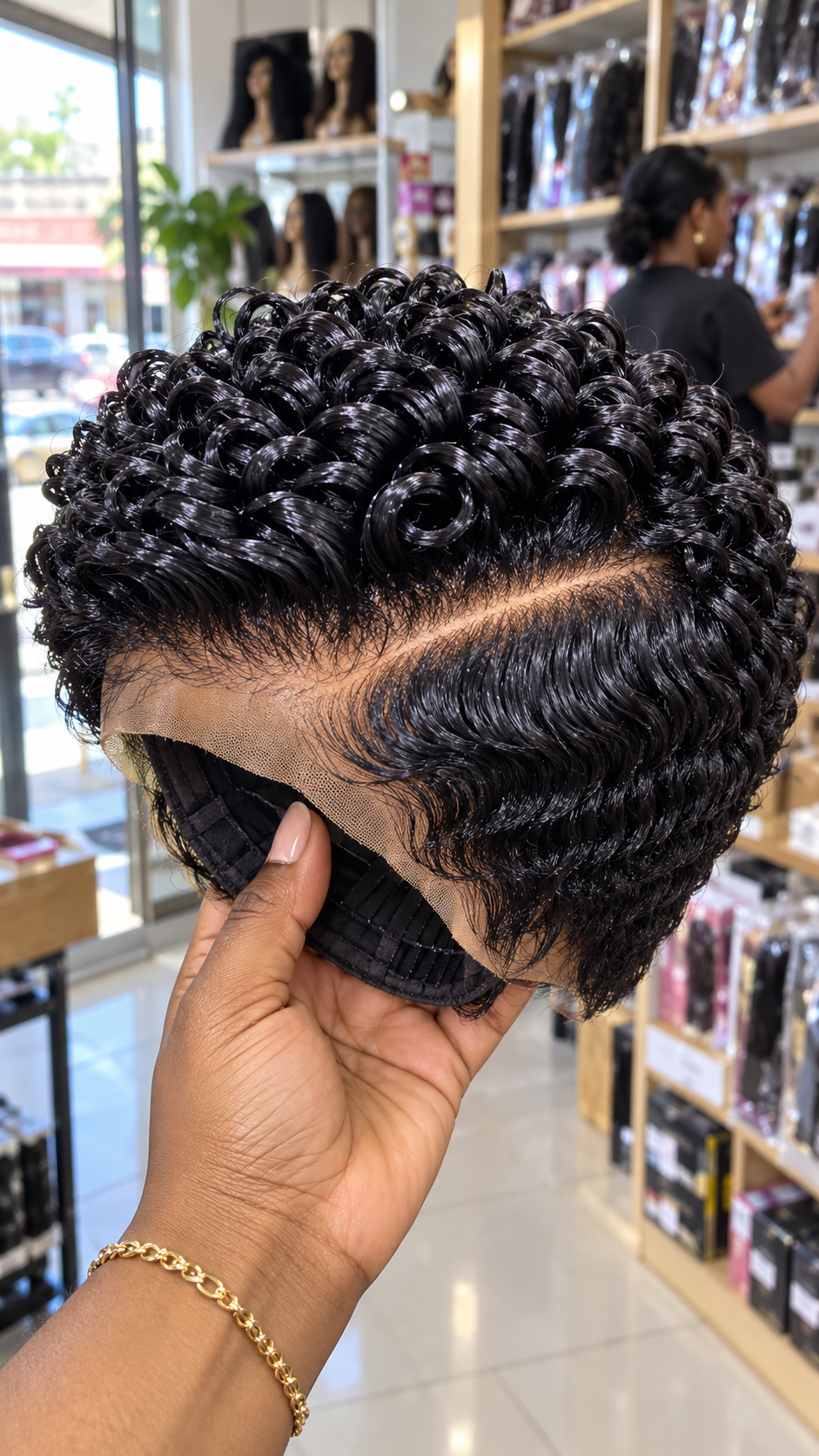 Jet Black Sculpted Spiral Wig With a Diagonal Crown Part and Cascading Finger-Wave Side #yf Jet Black Sculpted Spiral Wig With a Diagonal Crown Part and Cascading Finger-Wave Side #yf